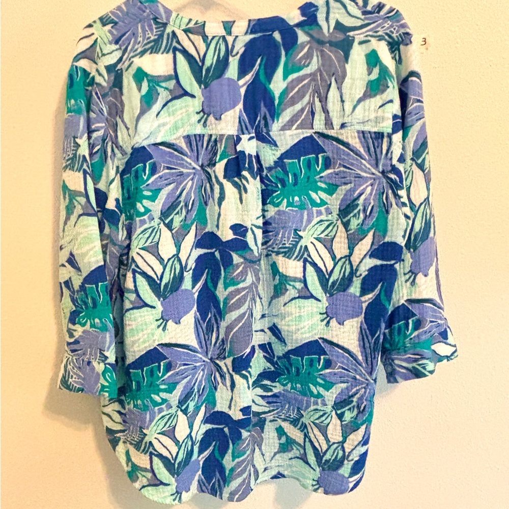 Joan Rivers V-neck tropical cotton top L - Picture 2 of 5